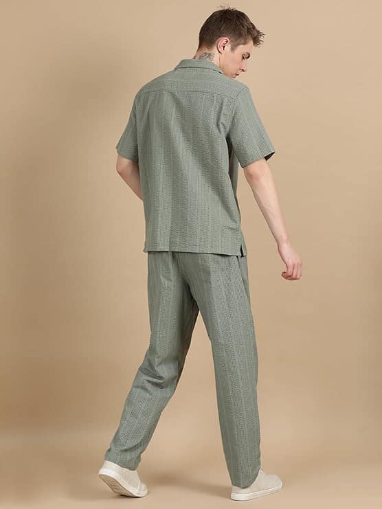 StitchX Men's Textured Seersucker Resort Cotton Shirt & Trouser Co-Ord Set S-2XL - Image 4